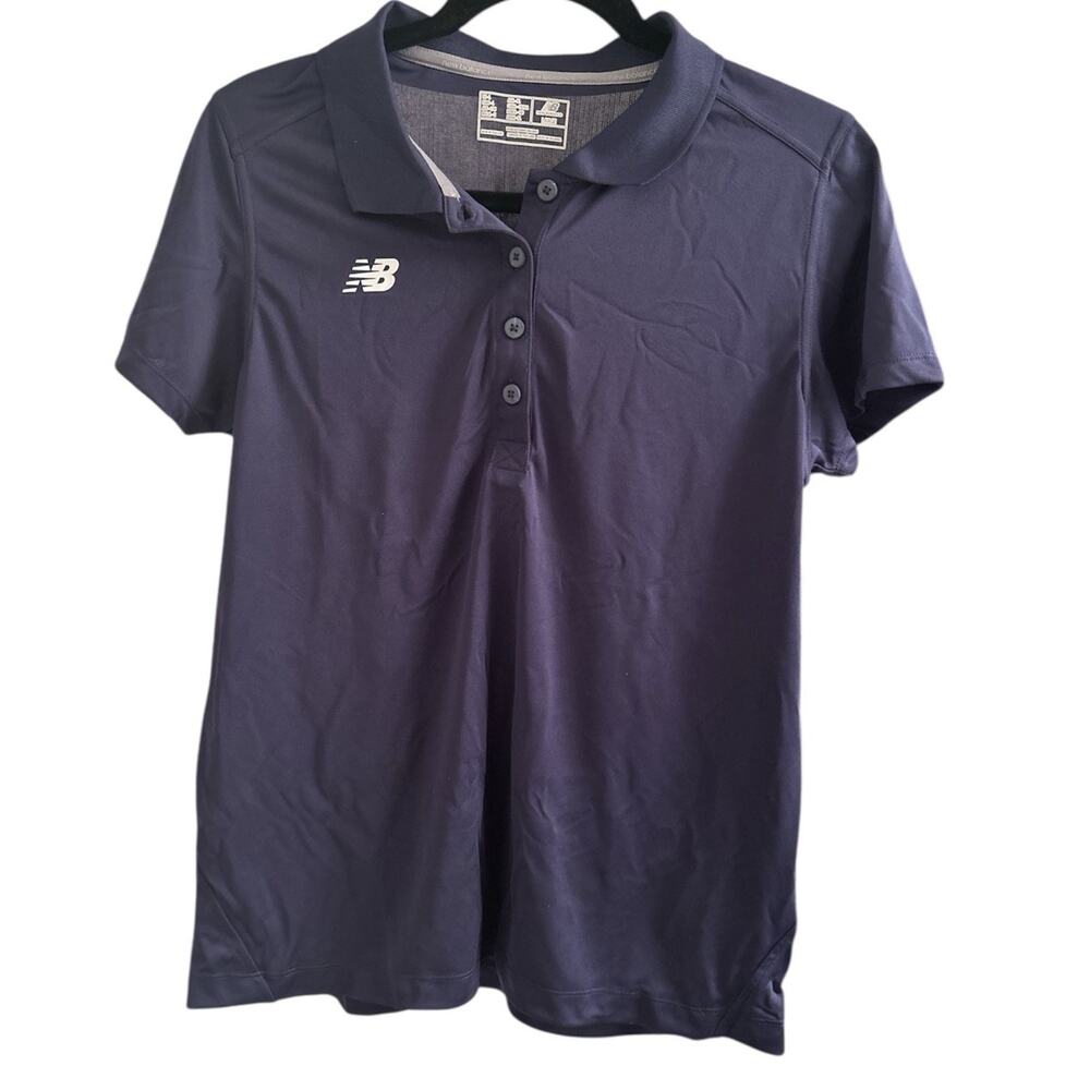 New Balance POLO SHIRT Womens Large Navy BLUE Performance Tech Athletic Sport NB